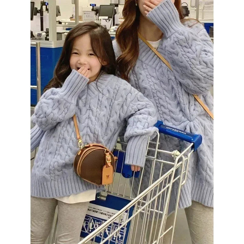 Mother And Daughter Sweater Mom And Son Matching Clothes Equal Korean Fashion Children's Clothing Women Winter Knit Tops Jumper