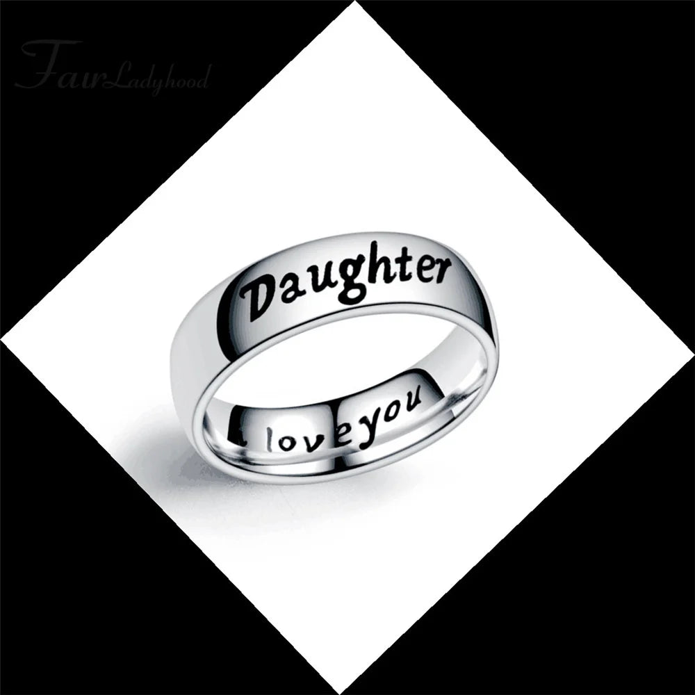 FairLadyHood Classic Stainless Steel Rings "love You MOM DaD SON DAUGHTER" Family Member Rings For Women Man Rings Jewelry