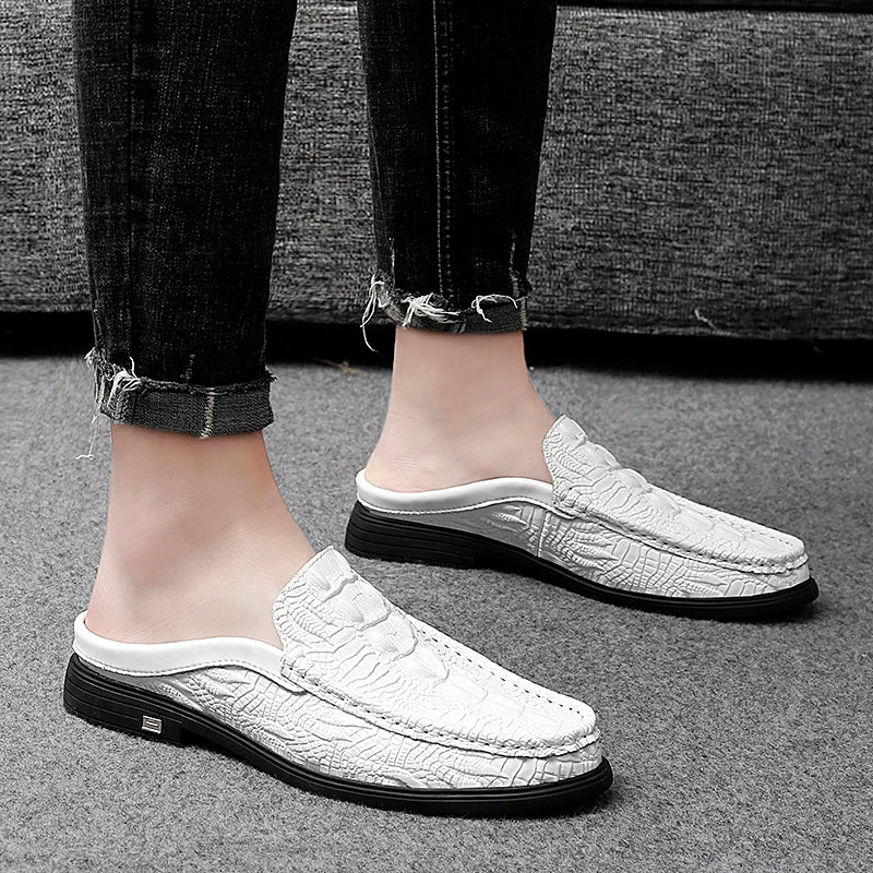 Black Half Shoes for Men Leather Shoes Men Mules Casual Shoes Men Fashion Social Big Size Mocassin Elegantes Walking Shoes