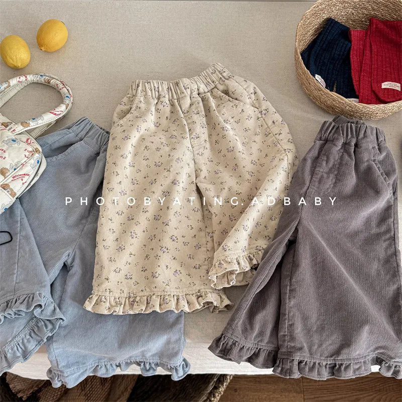 2026 Spring New Girls Cotton Loose Harem Pants Children Girl Clothes Casual Ankle-length Trousers Toddler Kids Corduroy Pants
