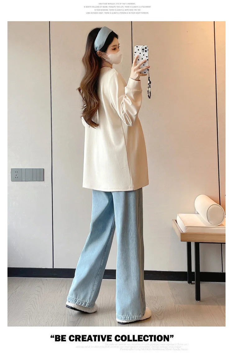 Maternity Sweatshirt Spring Autumn Simple Casual Cute Loose Slim Comfortable Round Neck Long Sleeve Sweatshirt For Pregnancy