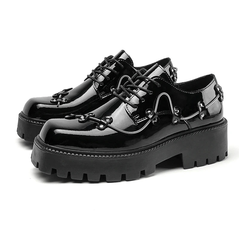 Brand New Black Brogue Shoes Men Classic Platform Oxford Dress Shoes Men Retro Patent Leather Footwear Low-Ankle Party Shoes