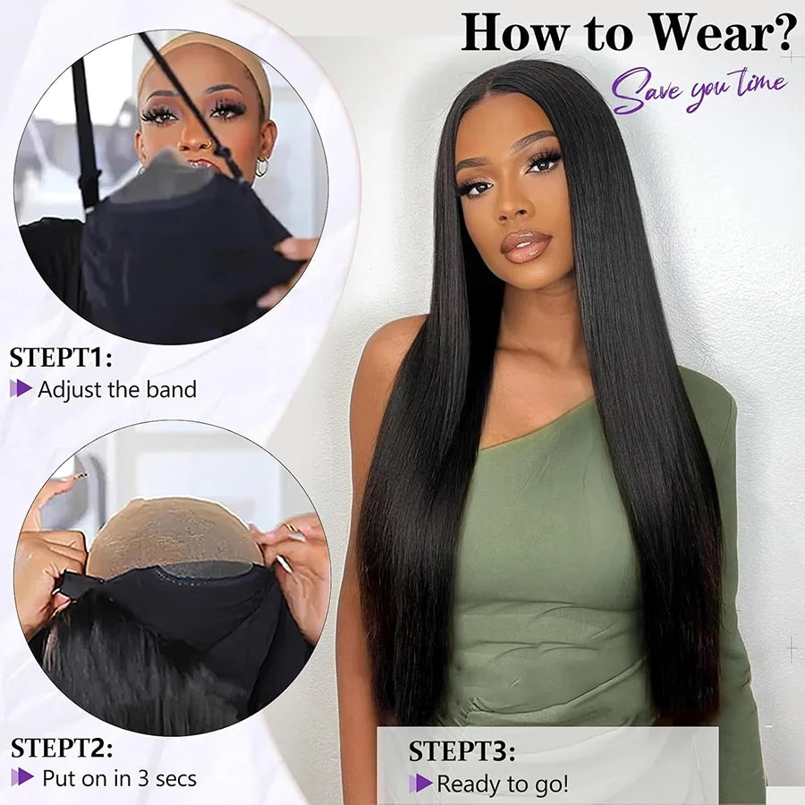 Glueless Wigs Virgin Human Hair Ready To Wear Pre Plucked Pre Cut No Glue 6X4 Bone Straight 100% Human Hair Lace Wigs for Women