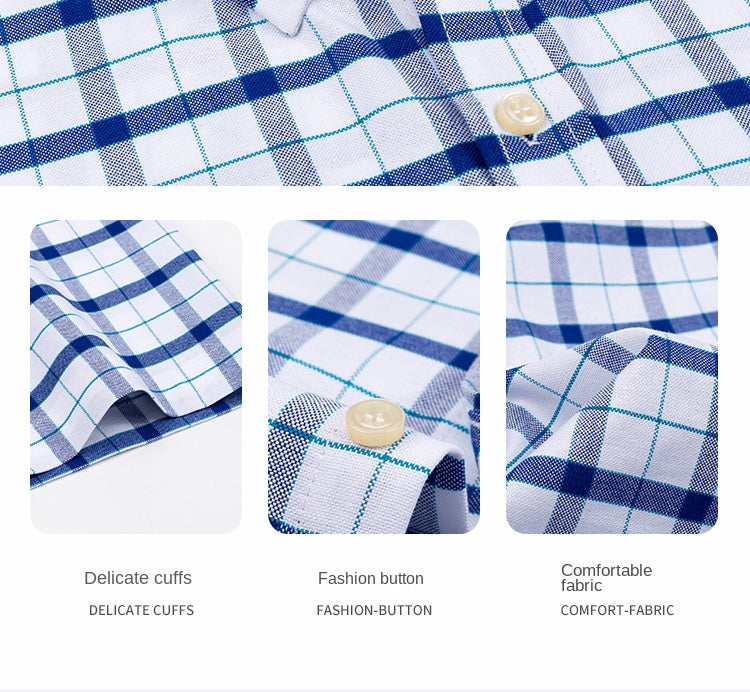 2026 100% Pure Cotton Men's Oxford Short Sleeve Square Collar Soild Plaid Striped Summer Casual Shirts Single Pocket  Shirt