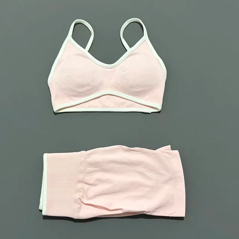 2 Piece Workout Sets Women High Stretch Scrunch Butt Ignite Shorts Sports Bra Gym Fitness Jogging Cycling Active Sports Suits