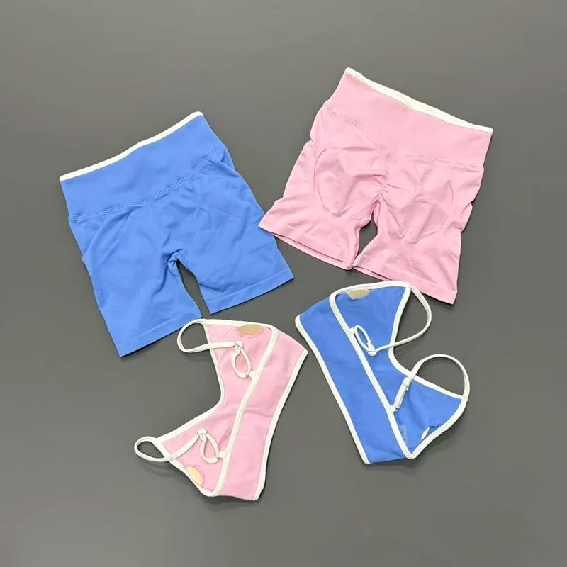2 Piece Workout Sets Women High Stretch Scrunch Butt Ignite Shorts Sports Bra Gym Fitness Jogging Cycling Active Sports Suits