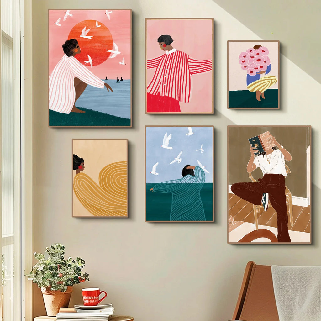 Abstract Mother Hold Her Son Illustration Canvas Print Mother's Day Feminist Wall Art Poster for Modern Nursery Home Decor Gifts