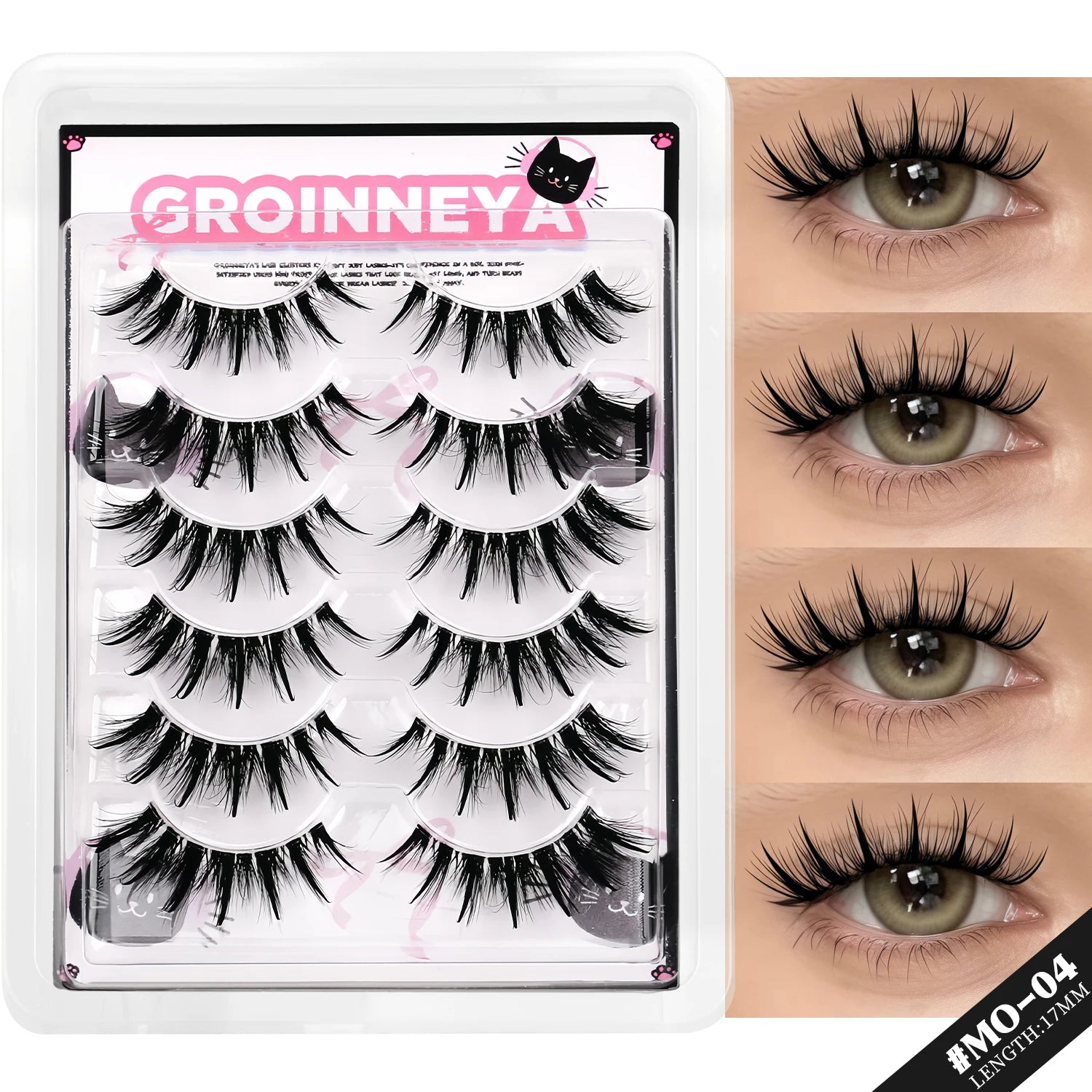 GROINNEYA Manga Lashes 3D Natural False Lashes Soft Cross Wispy Natural Eyelashes Cat Eye Lashes 3d Faux Mink Lashes