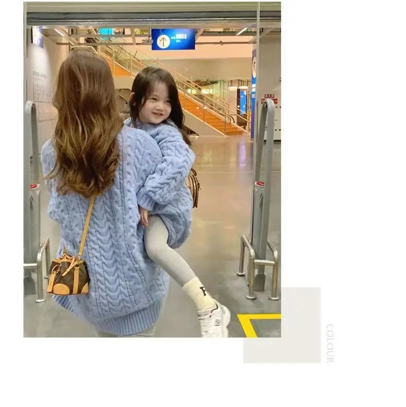 Mother And Daughter Sweater Mom And Son Matching Clothes Equal Korean Fashion Children's Clothing Women Winter Knit Tops Jumper