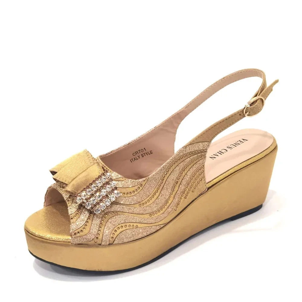 Sandals Italian Fashion Casual Flat Slippers Hollowed Out With Diamonds Women's Shoes African Party Outdoor Shoes