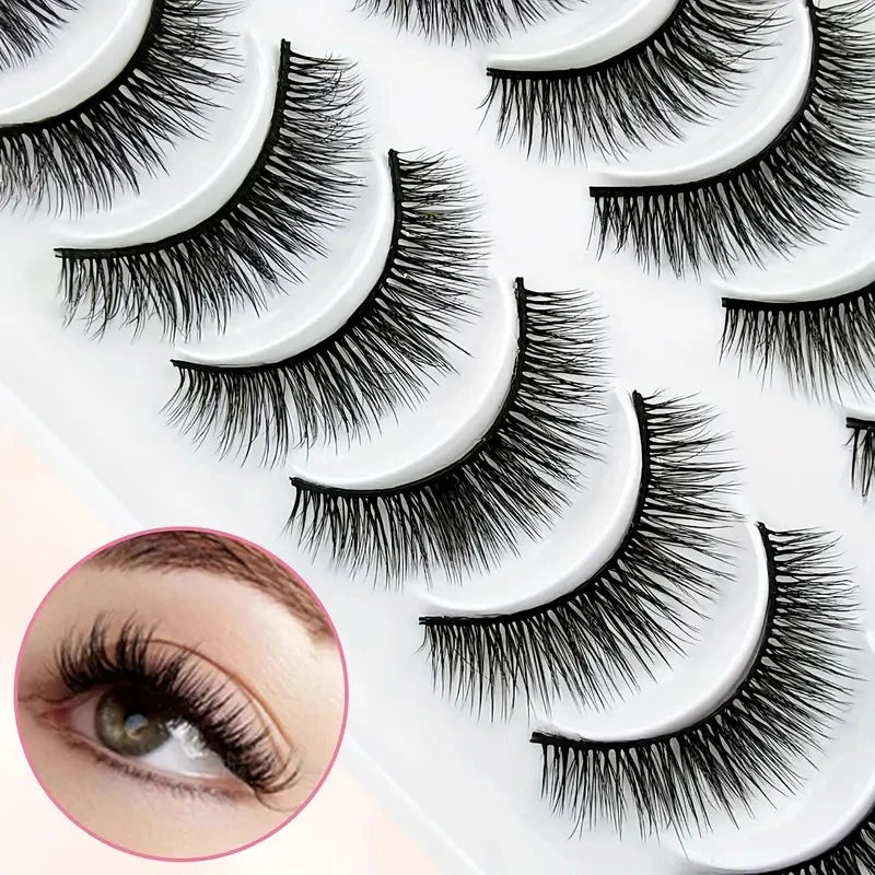 10 pairs of natural and simple long false eyelashes, all handmade and artificial, with a light and natural feeling as if they we