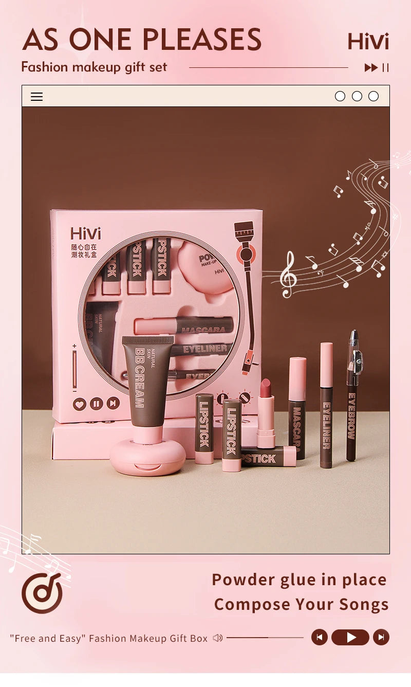 Marie Set de Maquillaje Navideño para Mujer — 9 Labiales, Polvo Compacto, BB Cream, Lápiz de Cejas, Máscara y Delineador para Mujeres y Niñas