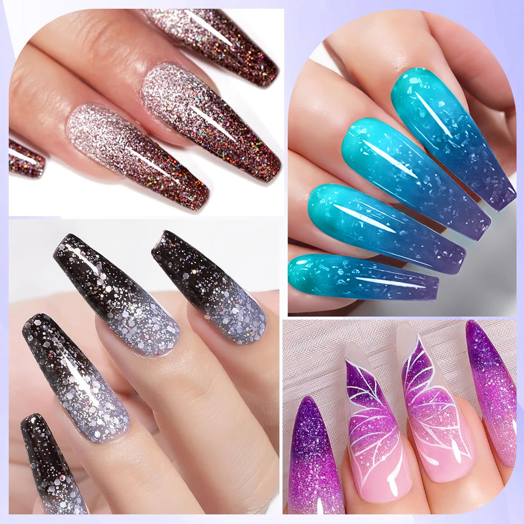 12-Piece Heat-Sensitive Nail Polish Set - Color-Changing, Glittery, Water-Absorbing Nail Polish for Hand and Nail Art, Long-Last