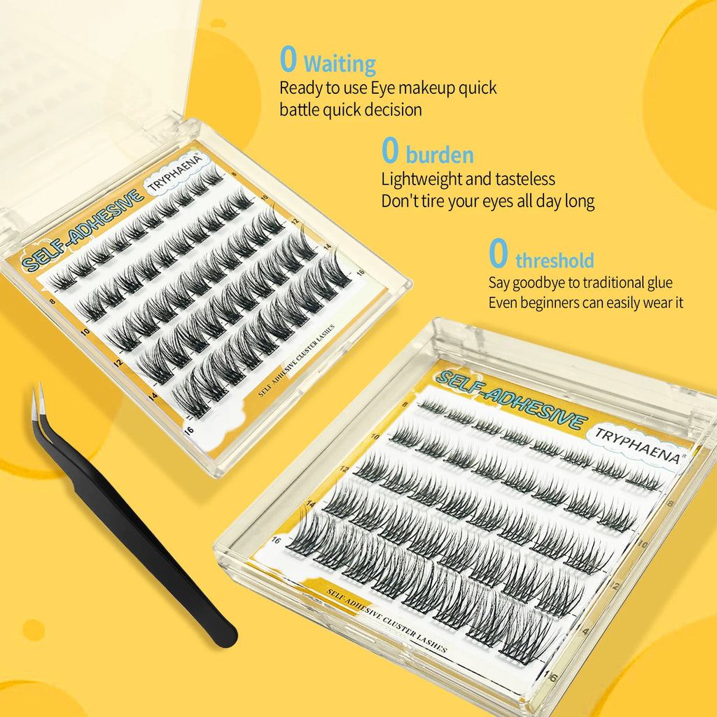 Self Adhesive Cluster Lashes Reusable DIY Lash Extensions Kit No Glue Needed Individual Eyelash Set Wispy Natural Lash Clusters