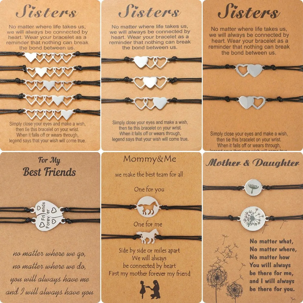 1Set Mother Daughter Bracelets Friendship Best Friend Rope Chain Thread Bracelet Cards Lover Gift Heart Christmas Men Jewelry