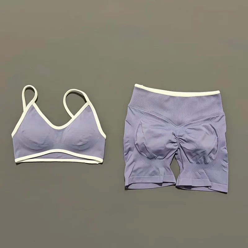 2 Piece Workout Sets Women High Stretch Scrunch Butt Ignite Shorts Sports Bra Gym Fitness Jogging Cycling Active Sports Suits