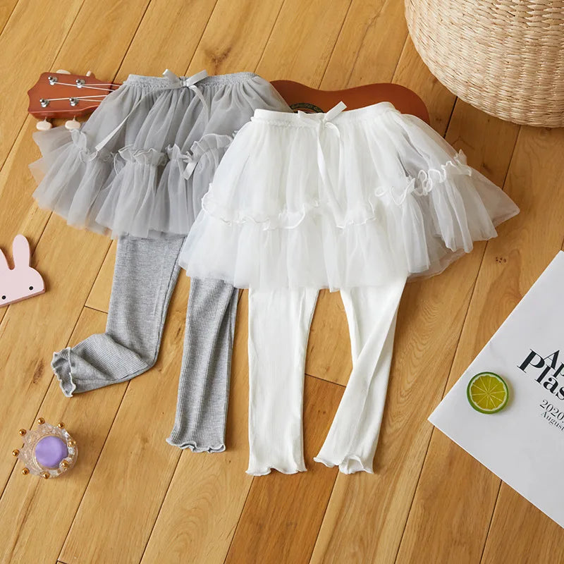 Kids Leggings Two Fake Culottes for Kids Mesh Girls' Trouser Skirts Baby Girl Clothes Leggings for Girls 2 To 7 Years