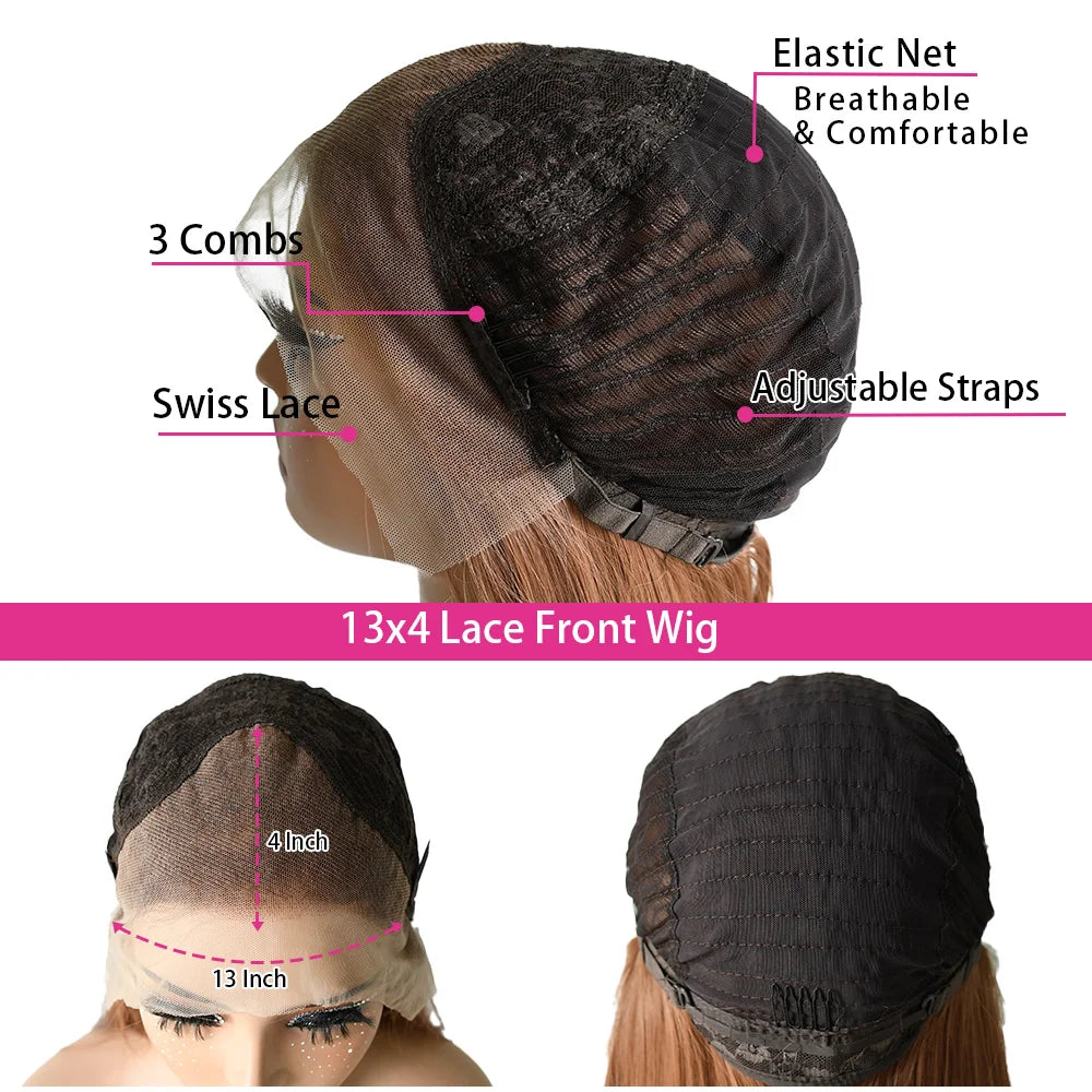Ginger Wigs Body Wave Lace Frontal Wig With Bangs 13x4 HD Pre Plucked Hairline Transparent Heat Resistant Synthetic Hair Cosplay