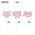 YOMDID 24Pcs Happy Mother's Day Cupcake Toppers Glitter Happy Mother's Day Heart Cake Toppers Cake Decorations for Mothers Day