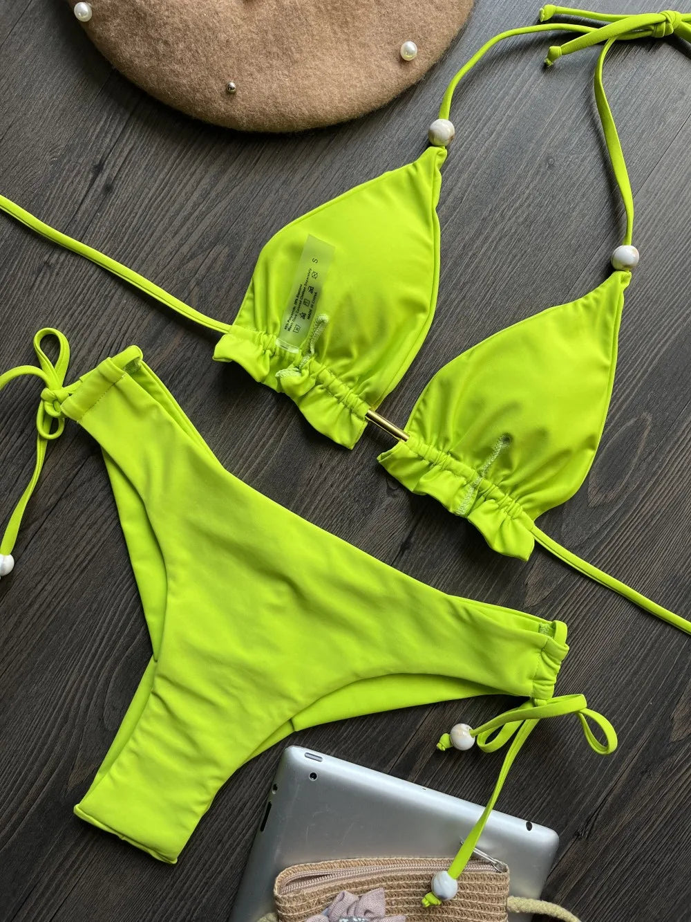 Summer Brazilian Bikini Set Women Sexy Bandage Top Thong Bottom 2 Pieces Set Push-up Swimwear Lace Up Swimsuit Beachwear