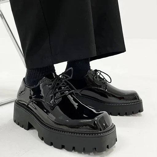 Brand New Black Brogue Shoes Men Classic Platform Oxford Dress Shoes Men Retro Patent Leather Footwear Low-Ankle Party Shoes