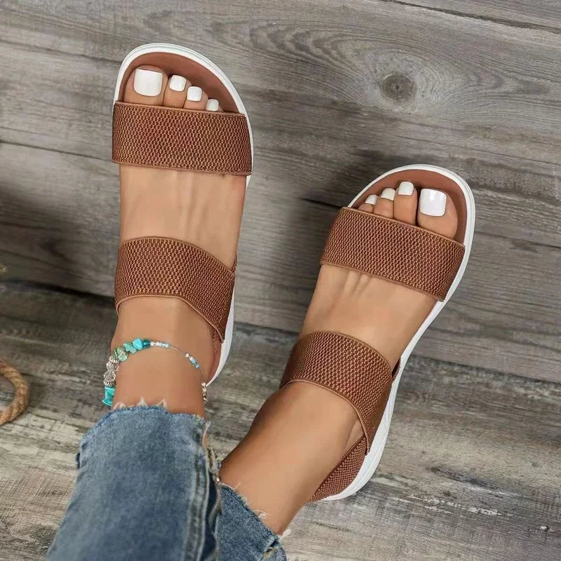 Sandals Elegant Low Heel Women's Orthopedic Shoes Women's Open Toe 2023 Solid Color New Large 25-45 Flat Thick Heel Casual Shoes