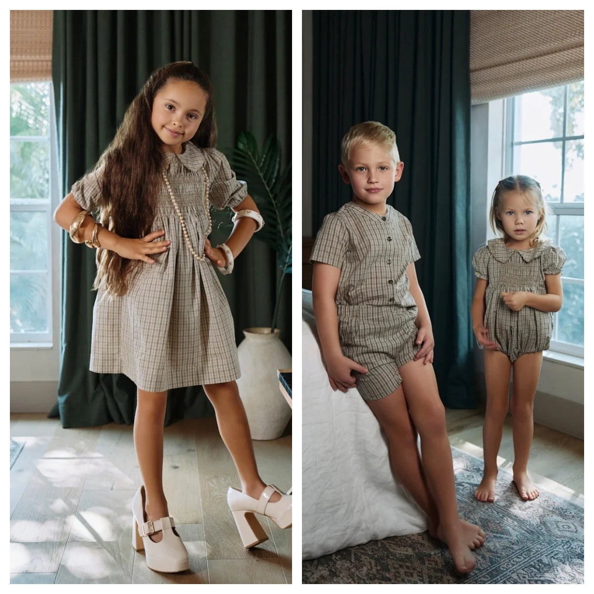 AS  SS26 Heritage collection brown Checked smocking  girls dress knitting boys sister brother family match clothes