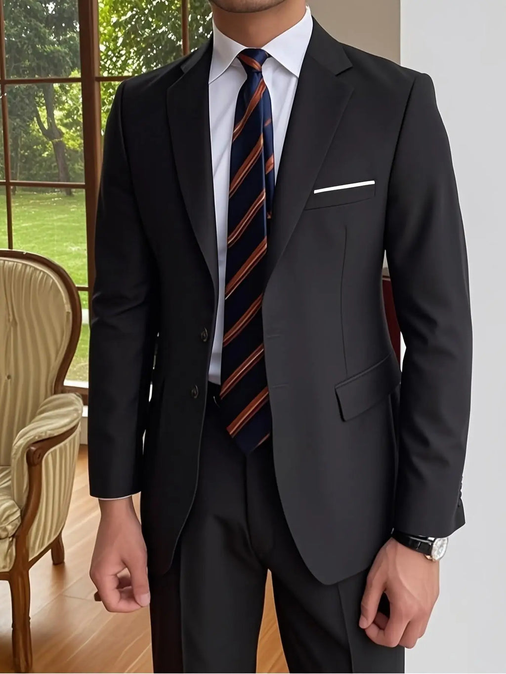 Men's Two-Piece Suit Set, Casual High-Quality Blazer and Pants, Suitable for All Seasons, Business, Party, Office Wear