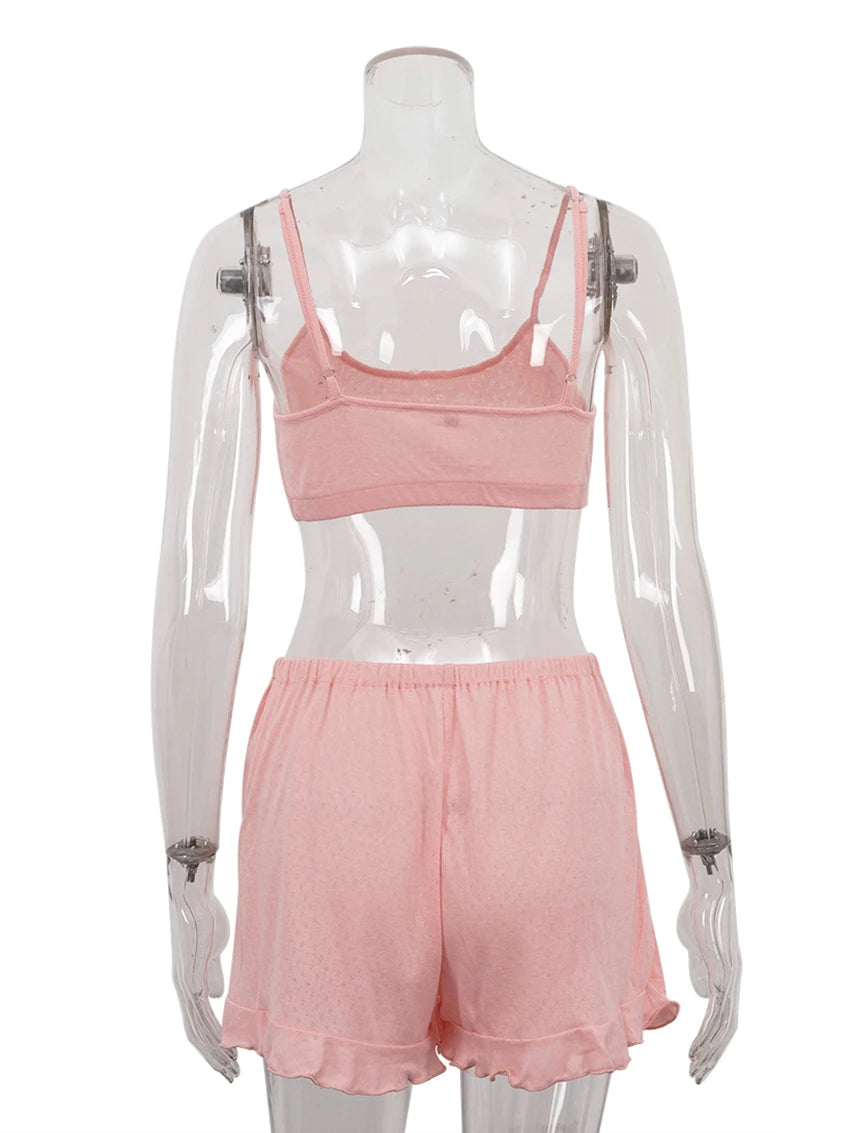Mathaqiqi Summer Women Sleepwear Set Sexy Tank Tops Pajama Spaghetti Strap Nightgowns Crop Top Nightie Shorts Casual Pyjama Suit