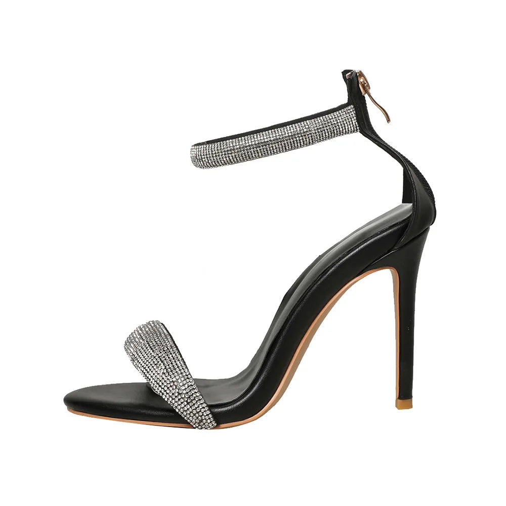 Sandals Women 2025 Concise Style One-strap Sandals for Girls Women Sexy Stiletto Heel Back Zip Cover Heels Summer Sandalias Gold