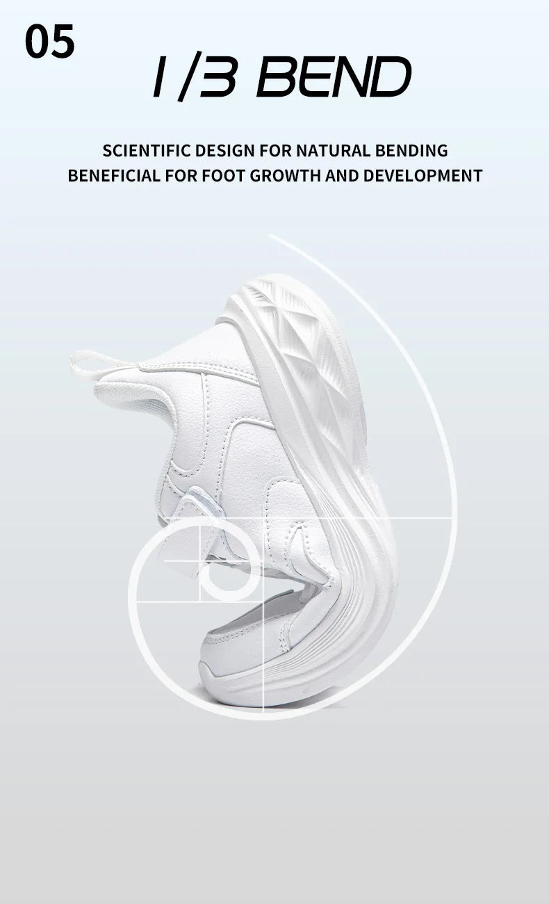 Kids White Leather Sneakers Lightweight Non-slip Casual Running Shoes for School Student Walking Outdoor Children Tennis