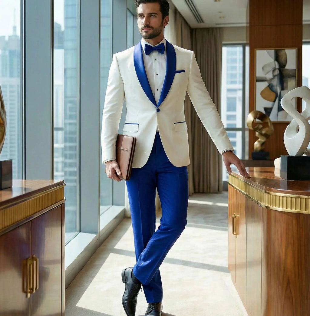 White 2 Pieces Men Suits Slim Fit Shawl Lapel Formal Best Man Wedding Groom Wear Blazer Sets Party Tuxedos Trajes De Hombre