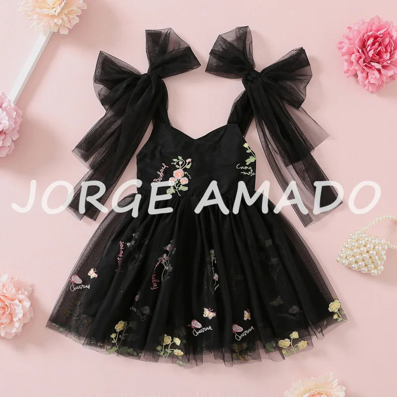 2026 Easter Kids Dress Girl Summer Dress Floral Bow Sleeveless Dance Performance Dress Girls Clothes E1236