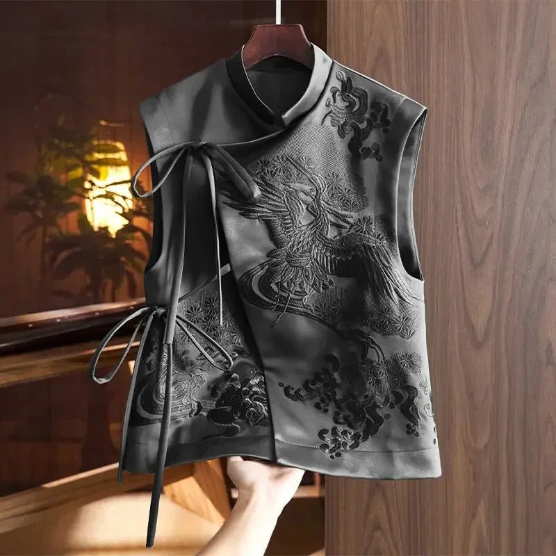 Chinese Style Top Women Tang Clothes Embroidery Phoenix Flower Qipao Lady Vest Vintage Clothing Casual Carnival Dress Up Party