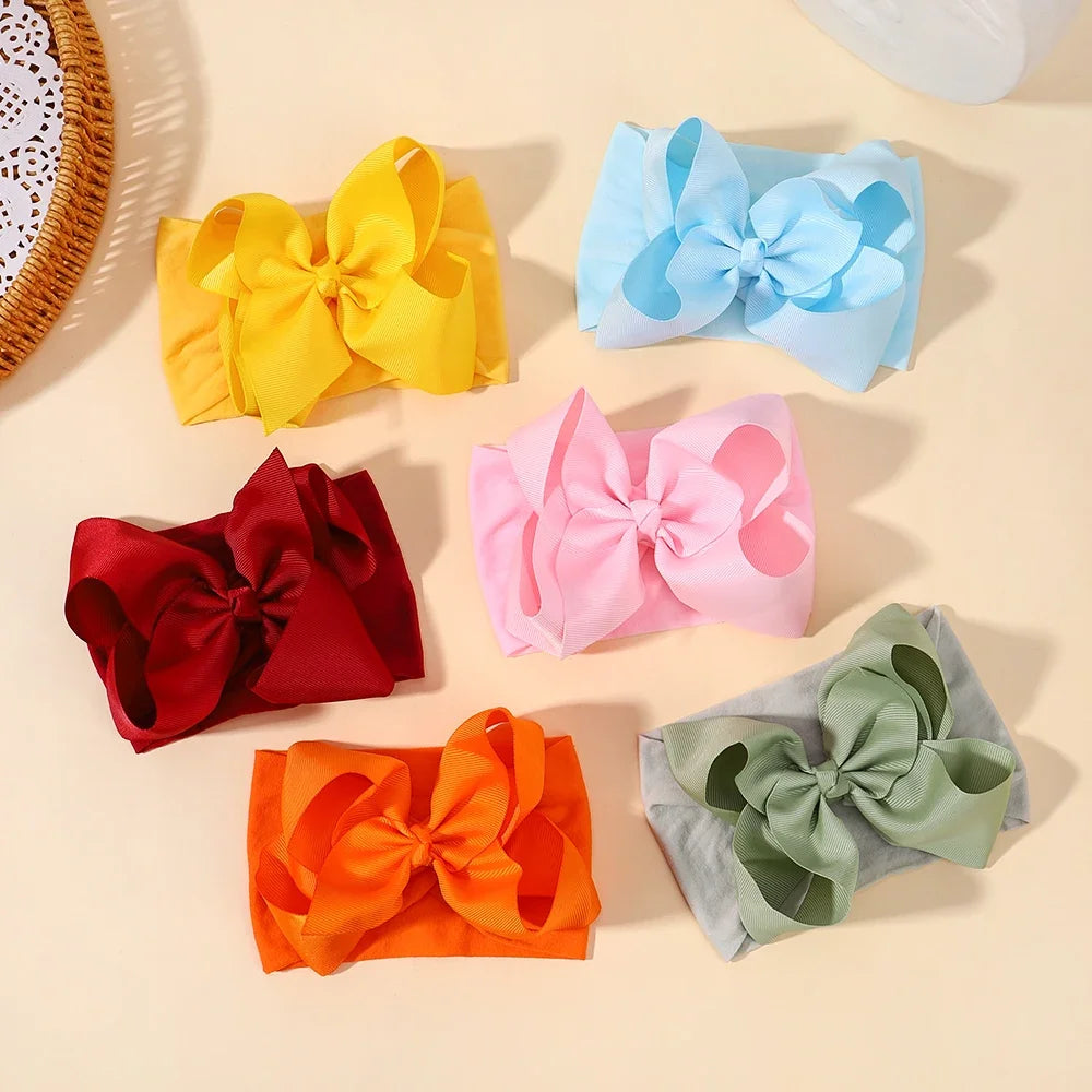 1PC Large Ribbon Bow Headband for Baby Girls Wide Nylon Turban Newborn Bow Headwrap Gift Super Soft Babe Hair Accessories