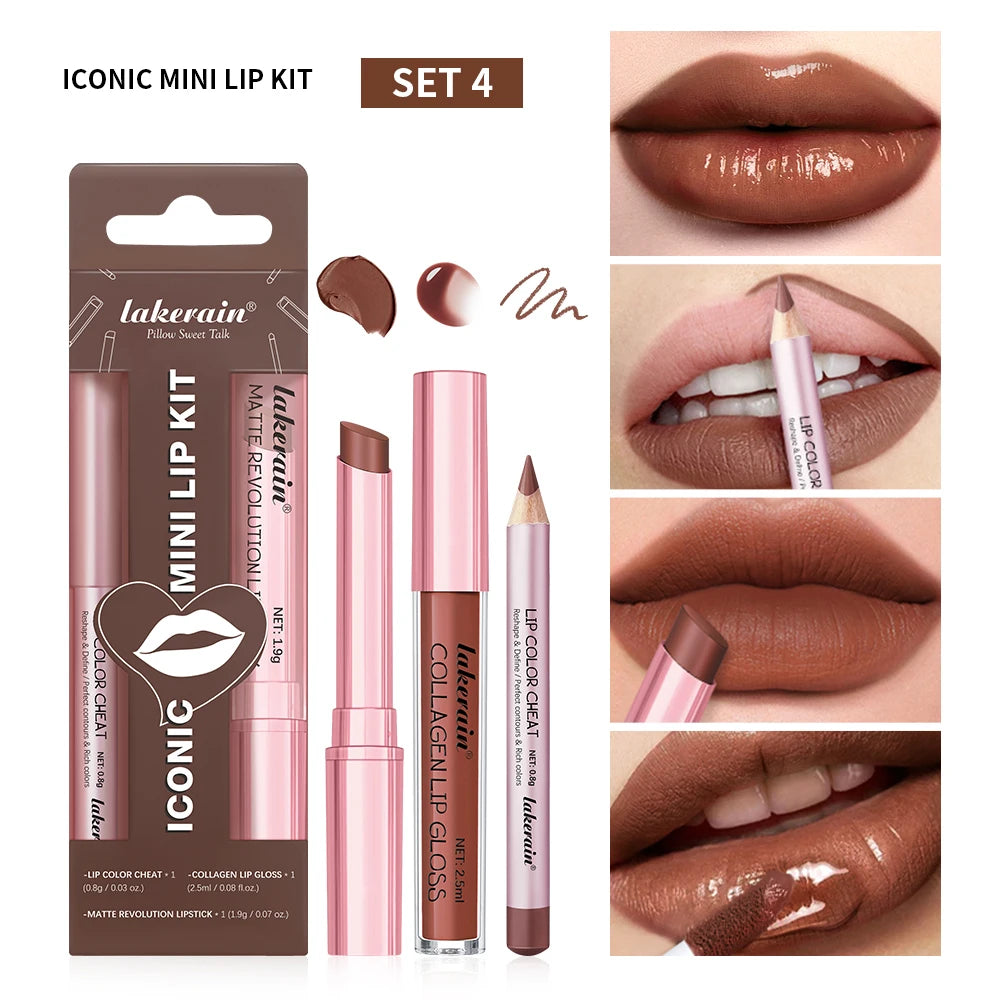 Lip Combo Matte Lipstick + Lip Liner Pen Lip Gloss Set Hydrating Matte Waterproof Long Lasting Lip lipstick set Lip Makeup Set