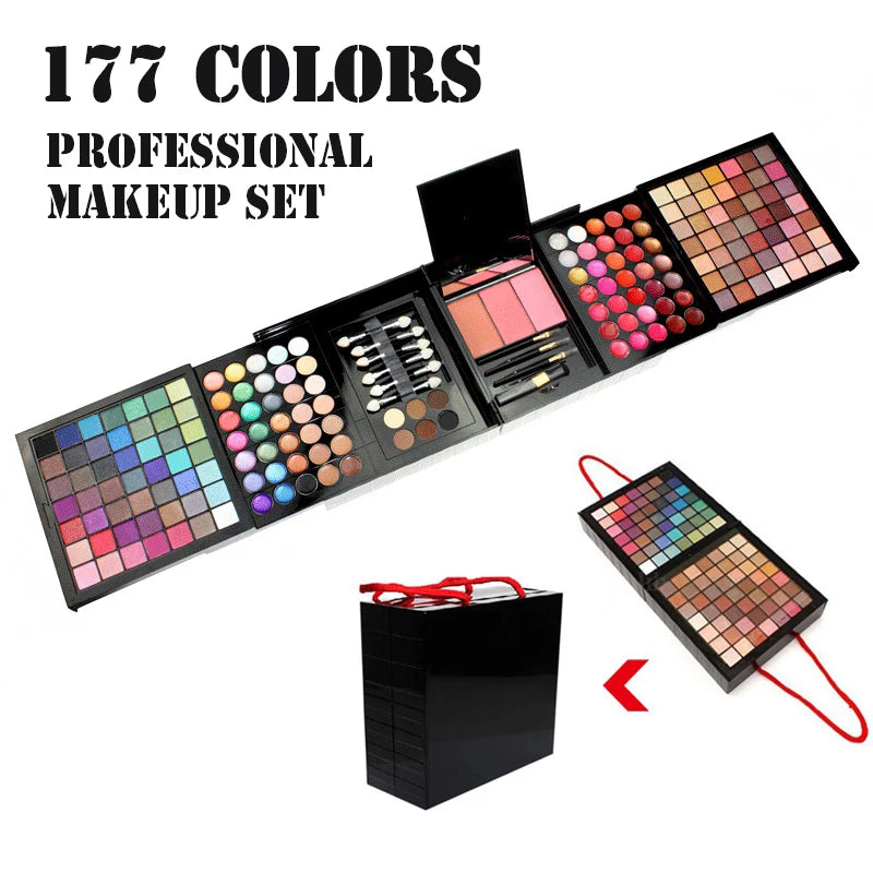 Marie Set de Maquillaje de 177 Colores — Paleta de Sombras, Rubor, Brillo Labial, Corrector y Espejo Incluido para Mujer