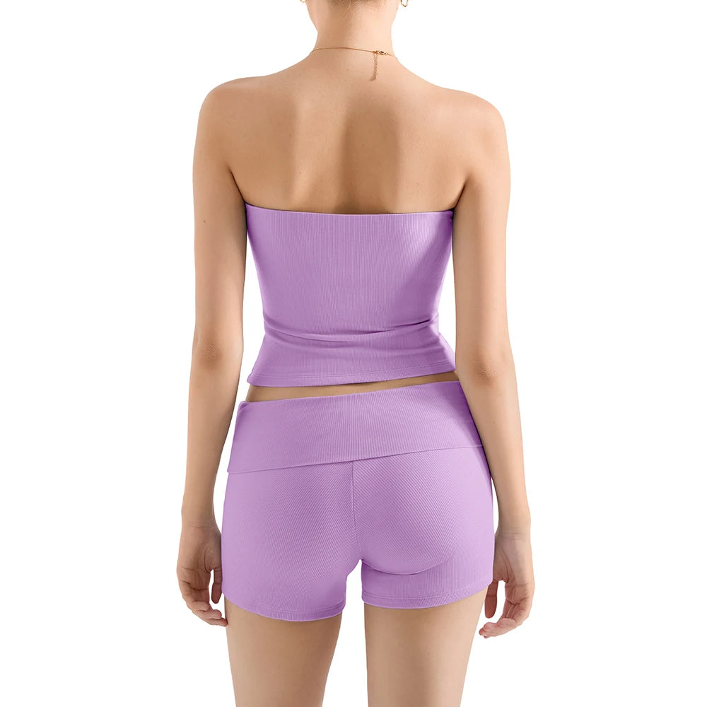 Women Shorts Set 2 Pieces Seamless Yoga Set Workout Tracksuit Bandeau Bra and Sports Suits Summer Fitness Sports Set Women