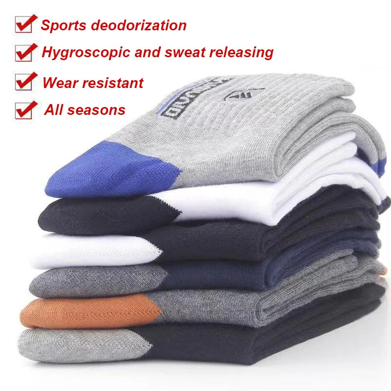 5 Pairs Men's Mid-Calf Socks Cotton Breathable Warm Sports Socks Autumn Winter Sweat-Absorbing Long Casual Trendy Style
