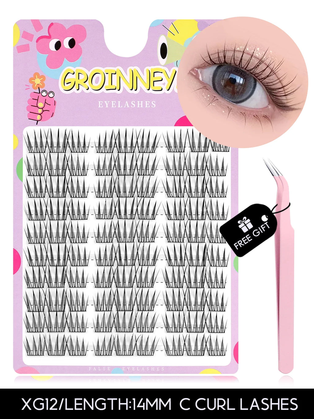 GROINNEYA DIY Lashes Natural Eyelash extension Cluster Lashes Volume Mixed Tray Lashes Cluster Natural DIY Lashes Extension