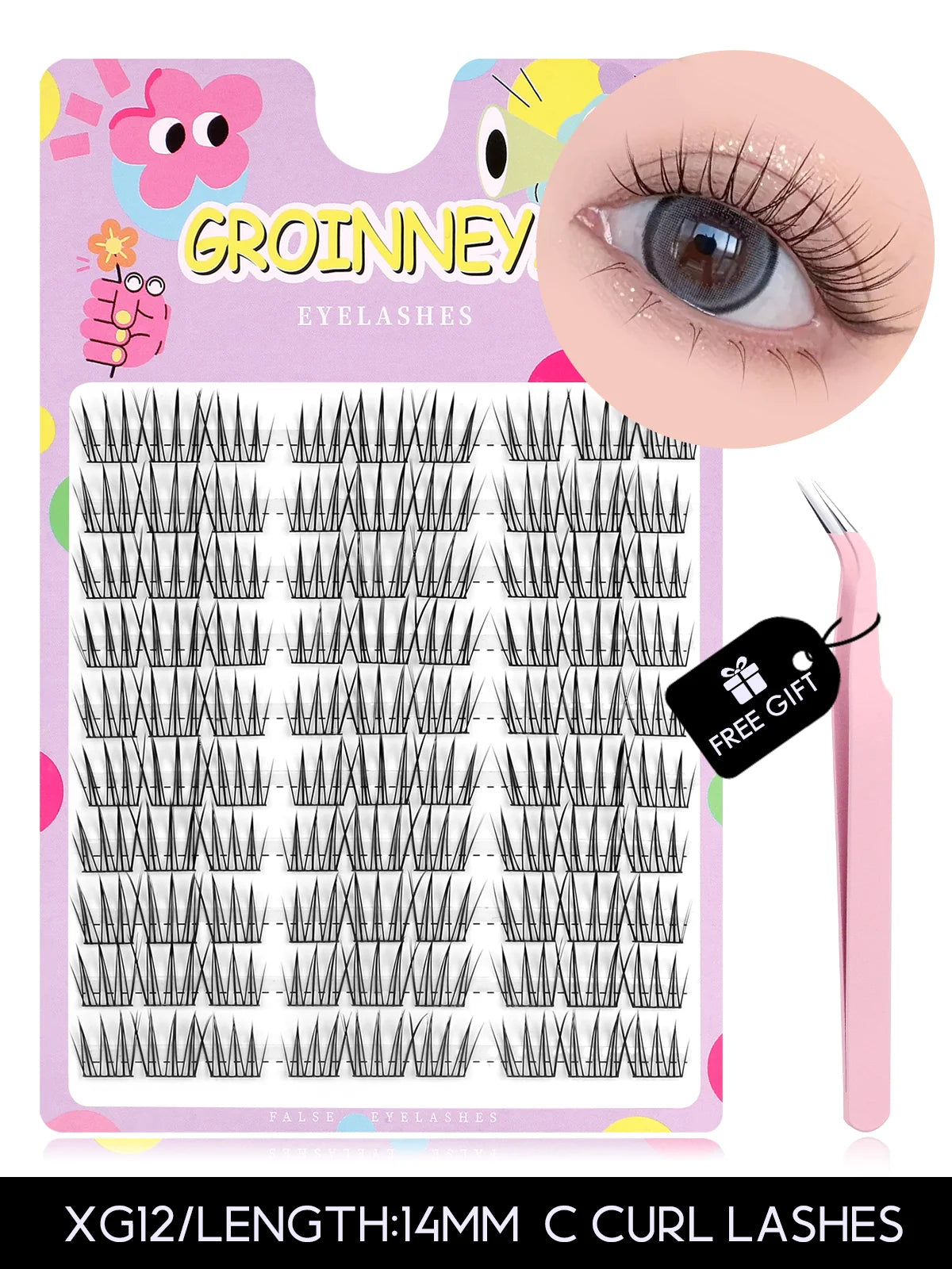 GROINNEYA DIY Lashes Natural Eyelash extension Cluster Lashes Volume Mixed Tray Lashes Cluster Natural DIY Lashes Extension