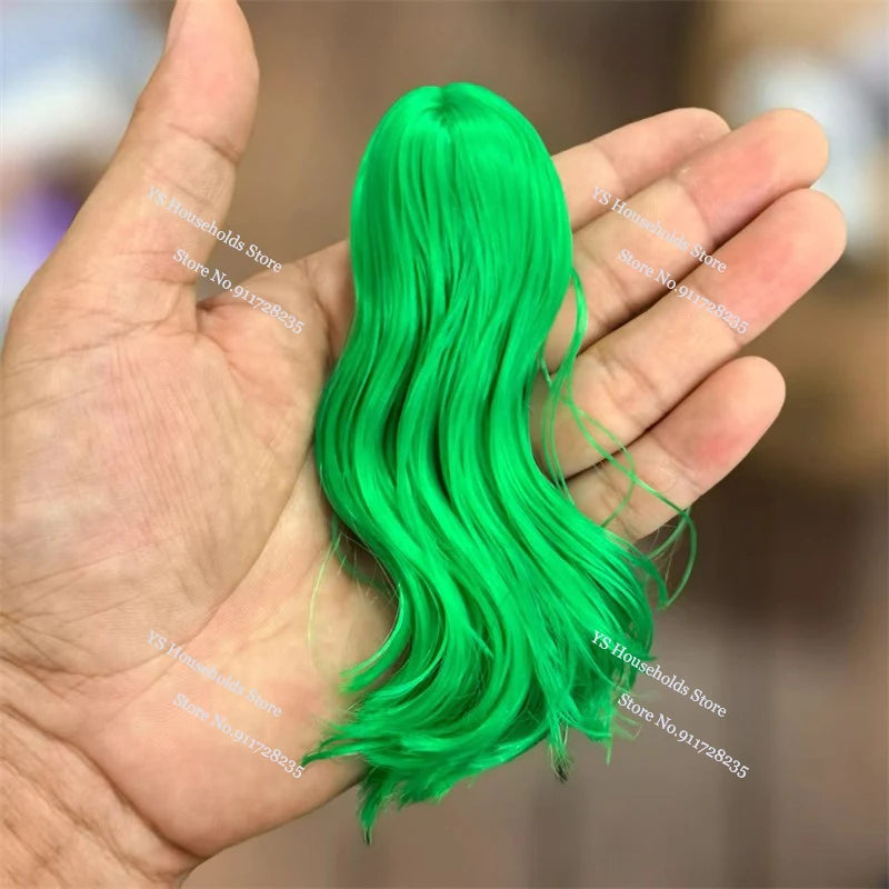 1/6 Female Soldier Head Sculpt Decor Wig Green/Blue/Red/Gray Hair Model Toys Accessory For 12inch Bald Sculpture Decoration