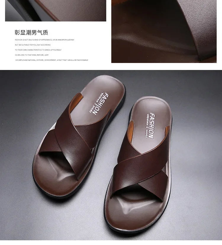 Sandals for Men Slippers Genuine Leather Luxury Brand Fashion  Men Flats Casual Non-slip Beach Sandalia Zapatos Hombre 2024