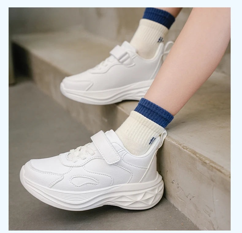 Kids White Leather Sneakers Lightweight Non-slip Casual Running Shoes for School Student Walking Outdoor Children Tennis