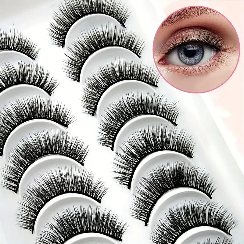 10 pairs of natural and simple long false eyelashes, all handmade and artificial, with a light and natural feeling as if they we