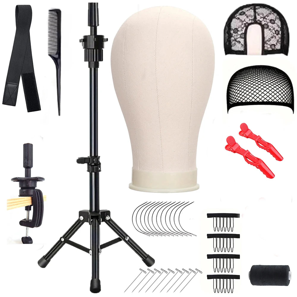Wig Head Mannequin Head for Wigs, Wig Stand with Head for Hair Styling Practice Display Wigs Making Tripod Stand with T Pins Set