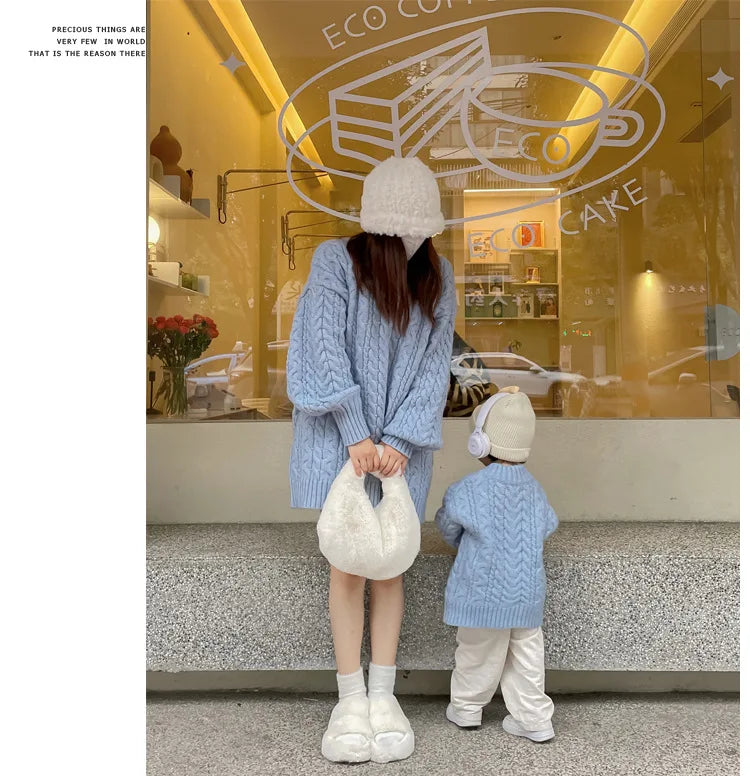 Mother And Daughter Sweater Mom And Son Matching Clothes Equal Korean Fashion Children's Clothing Women Winter Knit Tops Jumper