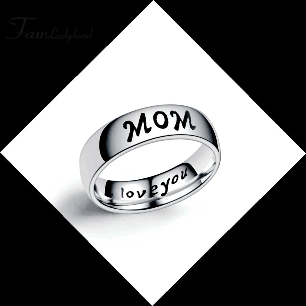 FairLadyHood Classic Stainless Steel Rings "love You MOM DaD SON DAUGHTER" Family Member Rings For Women Man Rings Jewelry