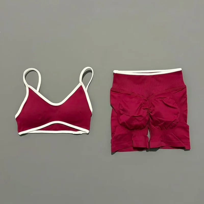 2 Piece Workout Sets Women High Stretch Scrunch Butt Ignite Shorts Sports Bra Gym Fitness Jogging Cycling Active Sports Suits