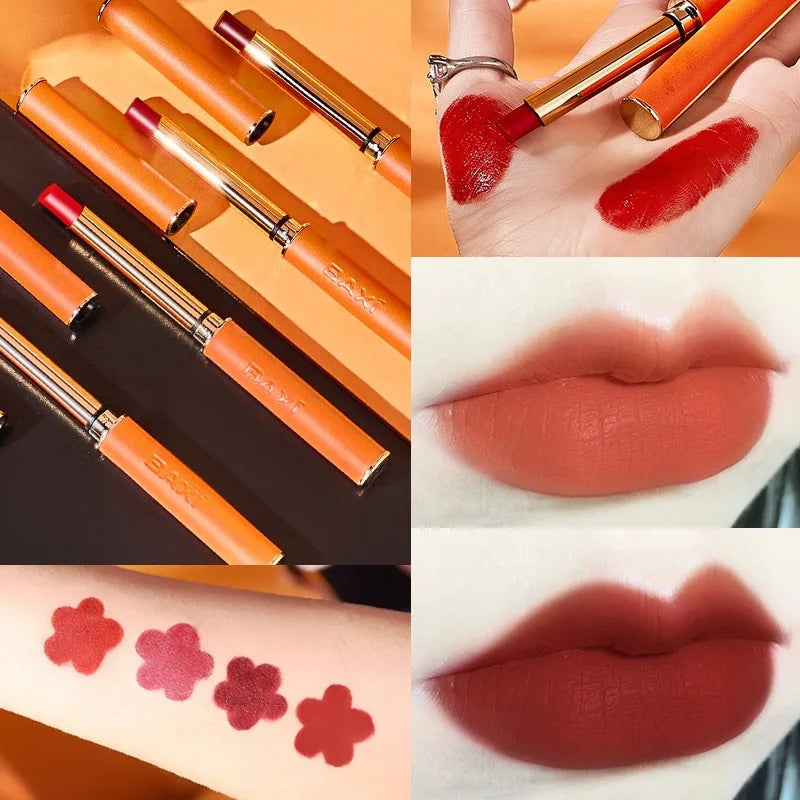 Makeup Lipstick set carved Nude Li pstick Matte Velvet Long Lasting easy to color non-stick cup lip glaze